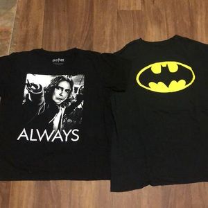2 black T-shirts. Harry Potter and Batman